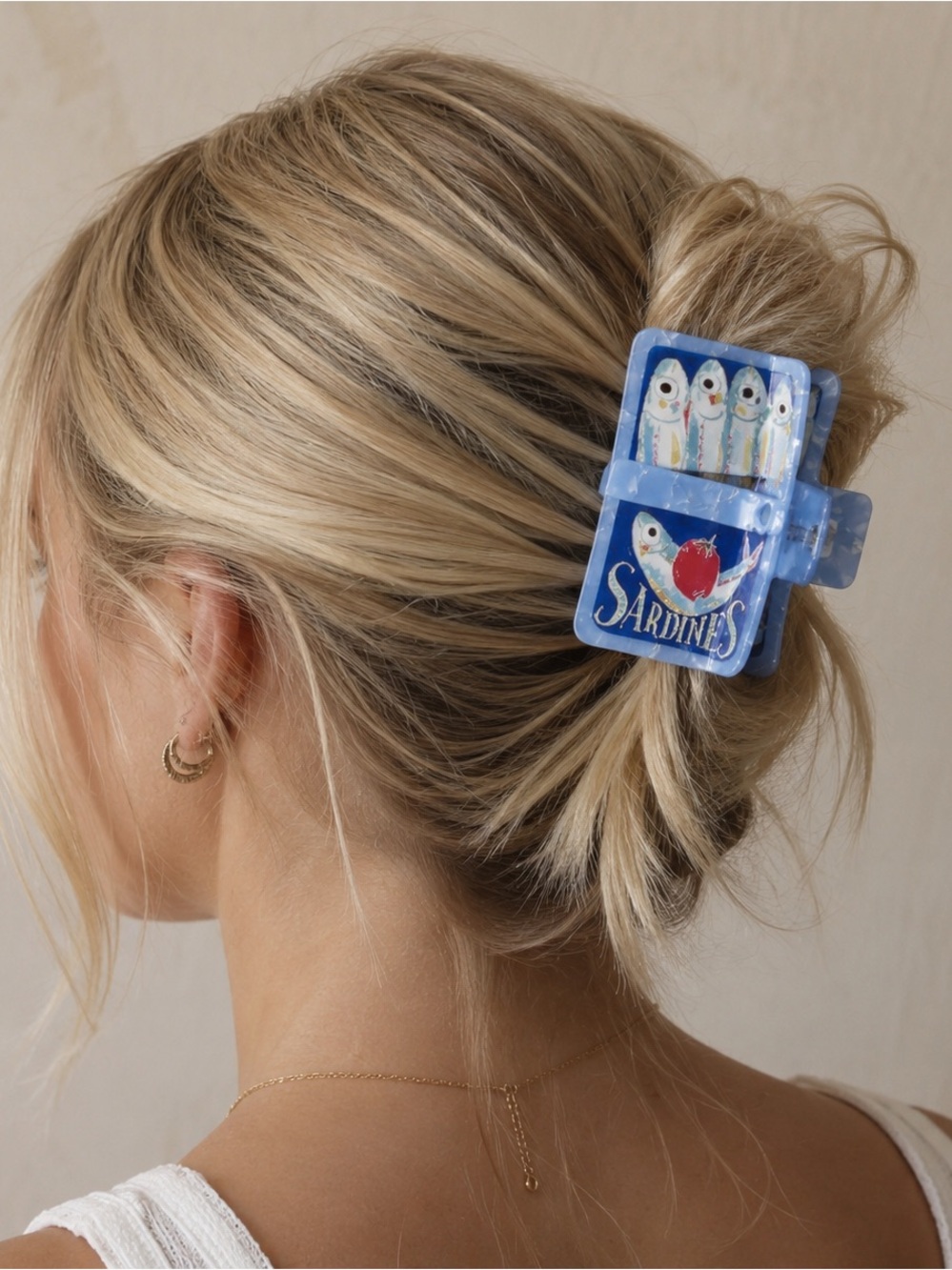 Trendy Blue Sardines Novelty Hair Claw | Coastal Preppy - Picture 2 of 2